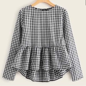 SHEIN | Peplum Ruffle Hem Plaid Blouse